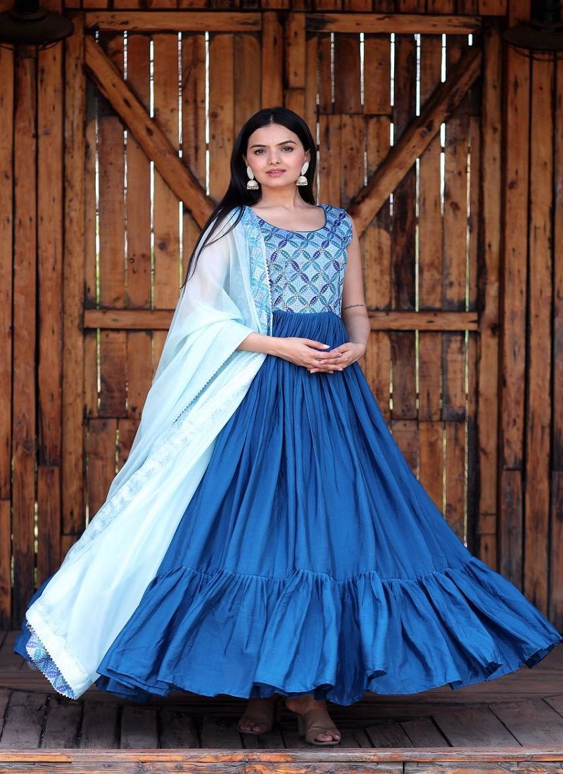  KA-1049 Chinnon Designer Readymade Gowm-Dupatta Catalog